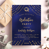 Navy Blue Gold Stars Graduierungsparty im modernen Einladungspostkarte
