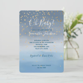 Navy Blue Gold Stars Sky Watercolor Einladung