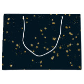Navy Blue & Gold Stars | Weihnachten Große Geschenktüte (Vorderseite)