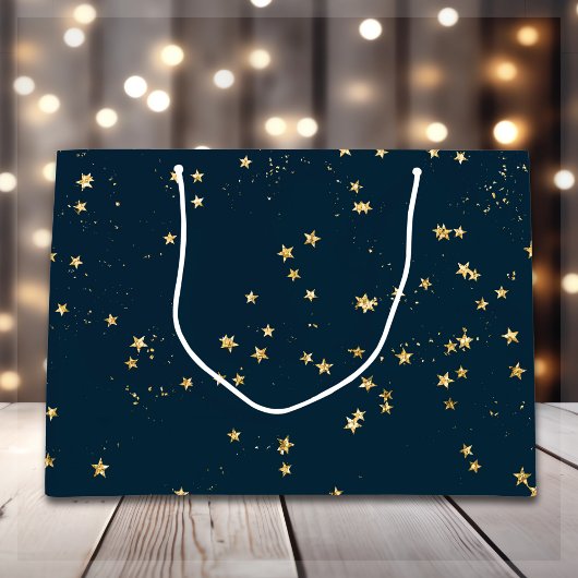Navy Blue & Gold Stars | Weihnachten Große Geschenktüte