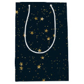 Navy Blue & Gold Stars | Weihnachten Mittlere Geschenktüte (Vorderseite)