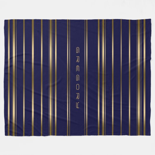 Navy Blue & Gold Streifen Muster Fleecedecke (Vorderseite (Horizontal))
