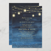 Navy Blue Gold String Light vor der Probe Einladung (Vorne/Hinten)