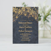 Navy Blue Gold String Lights Bokeh Probe Einladung (Stehend Vorderseite)