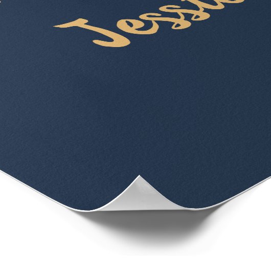 Navy Blue Gold String Lights Bokeh Wedding Willkom Poster (Ecke)