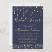 Navy Blue Gold String Lights Brautparty Einladung (Vorderseite)