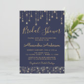 Navy Blue Gold String Lights Brautparty Einladung (Stehend Vorderseite)