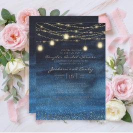 Navy Blue Gold String Lights Couple's Bridal Einladung