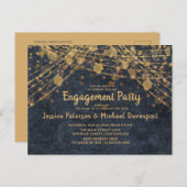 Navy Blue Gold String Lights Engagement Party Postkarte (Vorne/Hinten)