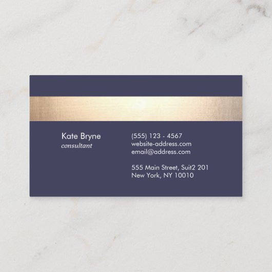 Navy Blue - Gold Stripe Moderne, stilvoll Visitenkarte (Rückseite)