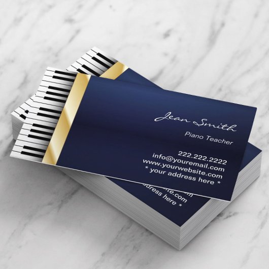 Navy Blue Gold Stripe Musikpiano-Lehrer Visitenkarte