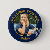 Navy Blue Gold Tennis Player Photo High School Button (Vorderseite)
