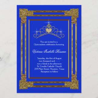 Navy Blue Gold Tiara Sweet 15 Quinceanera Einladung