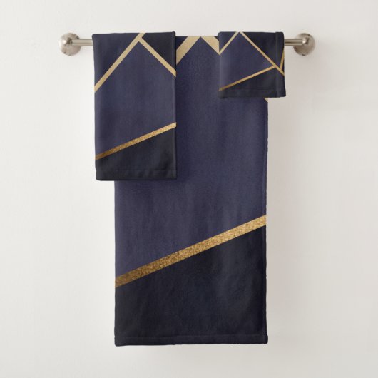 Navy Blue Gold Triangle Geometric Elegany Class Badhandtuch Set (Insitu)