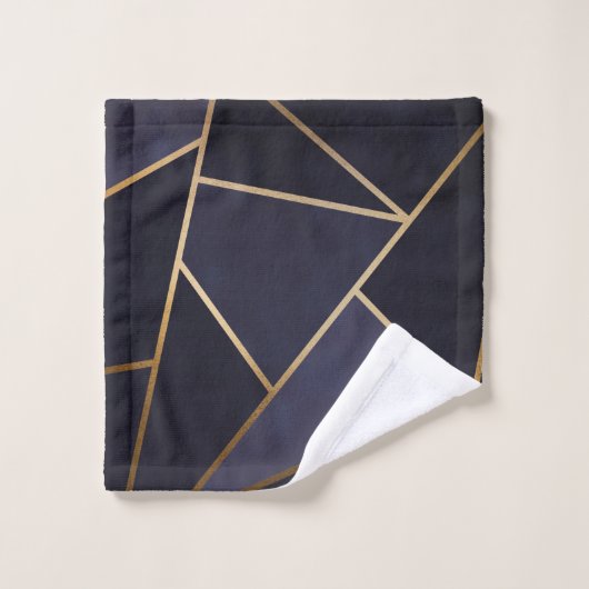 Navy Blue Gold Triangle Geometric Elegany Class Badhandtuch Set (Waschlappen)
