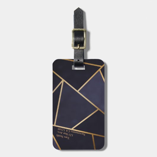 Navy Blue Gold Triangle Geometric Elegany Class Gepäckanhänger (Vorderseite vertikal)