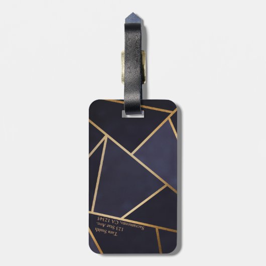 Navy Blue Gold Triangle Geometric Elegany Class Gepäckanhänger (Rückseite vertikal)
