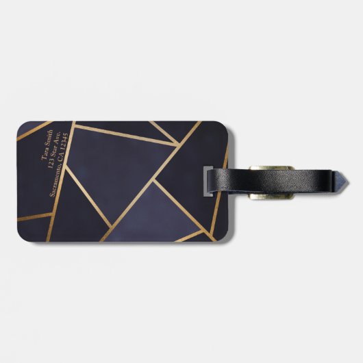 Navy Blue Gold Triangle Geometric Elegany Class Gepäckanhänger (Rückseite horizontal)
