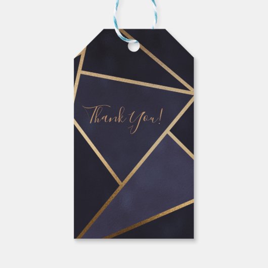 Navy Blue Gold Triangle Geometric Elegany Class Geschenkanhänger (Rückseite)