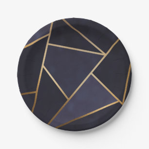 Navy Blue Gold Triangle Geometric Elegany Class Pappteller