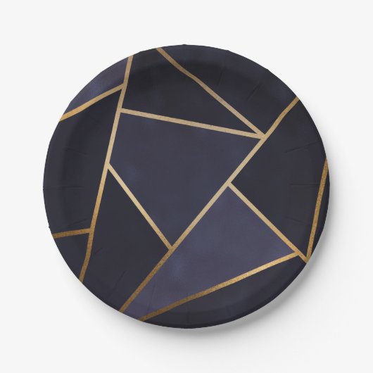 Navy Blue Gold Triangle Geometric Elegany Class Pappteller (Vorderseite)