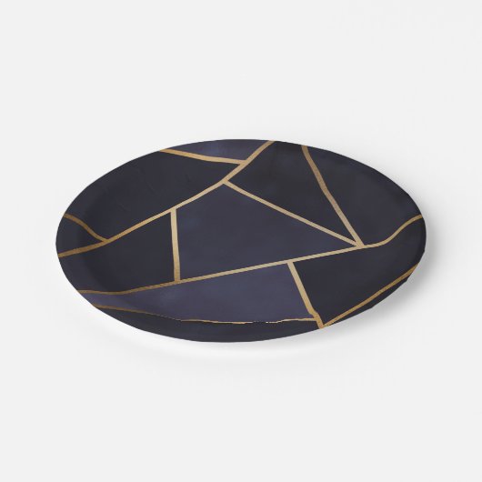 Navy Blue Gold Triangle Geometric Elegany Class Pappteller (Schrägansicht)
