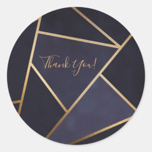 Navy Blue Gold Triangle Geometric Elegany Class Runder Aufkleber