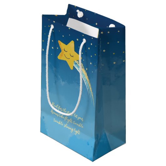 Navy Blue Gold Twinkle Little Star Kleine Geschenktüte (Vorderseite Schrägansicht)