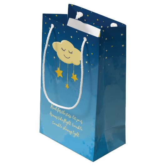 Navy Blue Gold Twinkle Little Star Kleine Geschenktüte (Rückseite Schrägansicht)