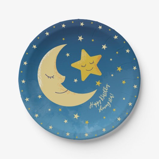 Navy Blue Gold Twinkle Little Star Pappteller (Vorderseite)