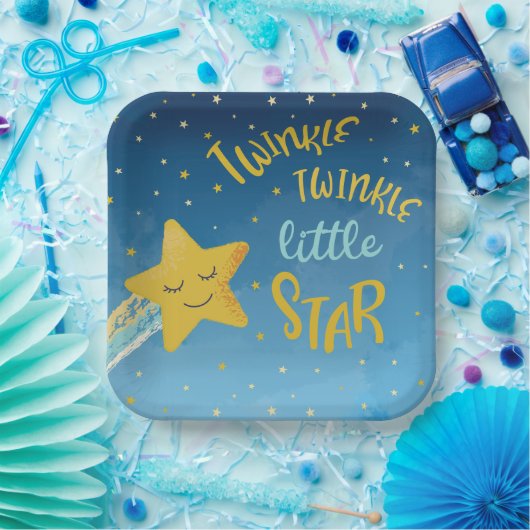 Navy Blue Gold Twinkle Little Star Pappteller (Party)