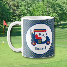 Navy Blue Gold und Red Golf Personalisiert Kaffeetasse