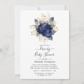 Navy Blue, Gold und Silver Floral Drive by Shower Einladung (Vorderseite)