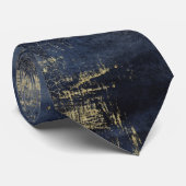 Navy Blue & Gold Veining Moderne Wedding Neck Tie Krawatte (Gerollt)