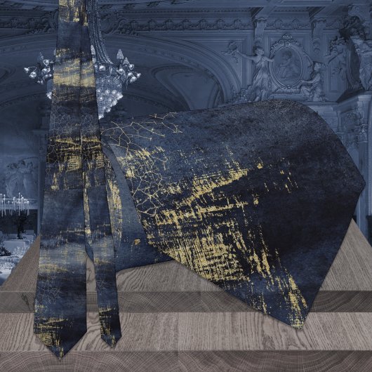 Navy Blue & Gold Veining Moderne Wedding Neck Tie Krawatte