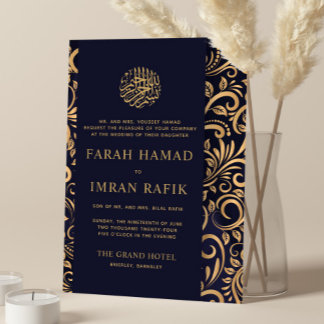 Navy Blue Gold Verzierte Muster muslimische Hochze Einladung