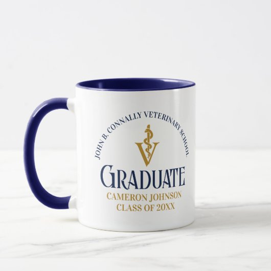 Navy Blue Gold Veterinary School Abschluss Custom Tasse (Links)