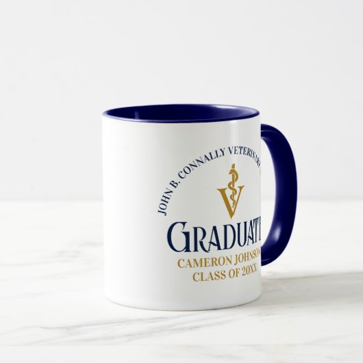 Navy Blue Gold Veterinary School Abschluss Custom Tasse (VorderseiteRechts)