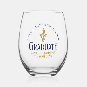 Navy Blue Gold Veterinary School Abschluss Custom Weinglas Ohne Stiel