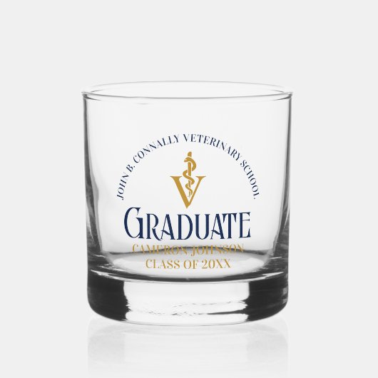 Navy Blue Gold Veterinary School Abschluss Custom Whiskyglas (Vorderseite)