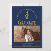 Navy Blue Gold Veterinary School Foto Abschluss Ankündigung (Vorderseite)