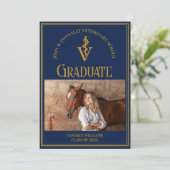 Navy Blue Gold Veterinary School Foto Abschluss Ankündigung (Stehend Vorderseite)