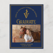 Navy Blue Gold Veterinary School Foto Abschluss Ankündigungspostkarte (Vorderseite)