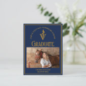 Navy Blue Gold Veterinary School Foto Abschluss Ankündigungspostkarte (Stehend Vorderseite)