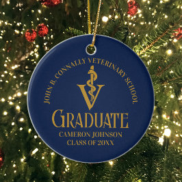 Navy Blue Gold Veterinary School Foto Abschluss Keramik Ornament