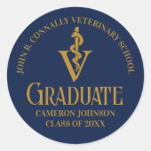 Navy Blue Gold Veterinary School Graduation Party Runder Aufkleber (Vorderseite)