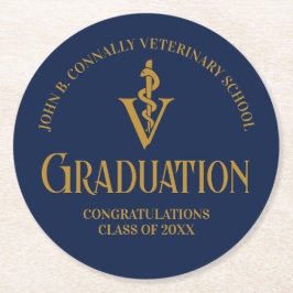 Navy Blue Gold Veterinary School Graduation Party Runder Pappuntersetzer