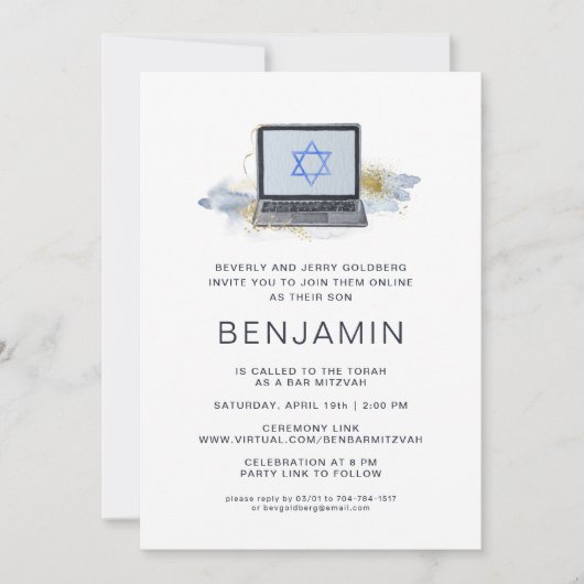 Navy Blue & Gold | Virtual Laptop Bar Mitzvah (Vorderseite)