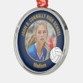 Navy Blue Gold Volleyball Player Photo Christmas Ornament Aus Metall (Links)