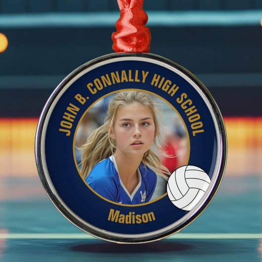 Navy Blue Gold Volleyball Player Photo Christmas Ornament Aus Metall